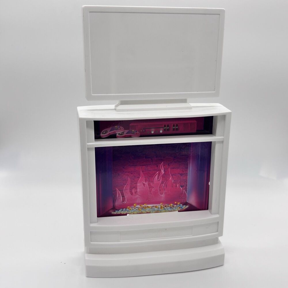 Barbie Doll House Playset Spare Part White TV Fireplace Flip Piece Dreamhouse